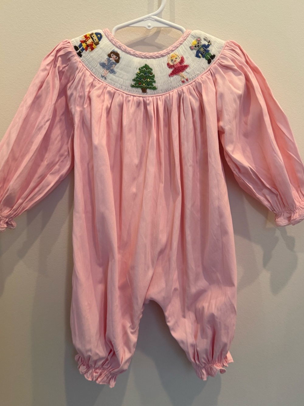 Smockingbird 12M Pink Smocked Nutcracker Christmas Romper Holiday
